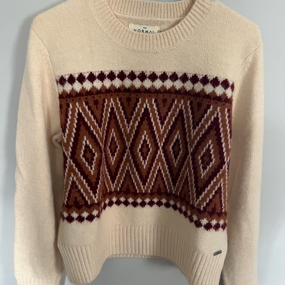 The Normal Brand Cream and Maroon Patterned Sweater